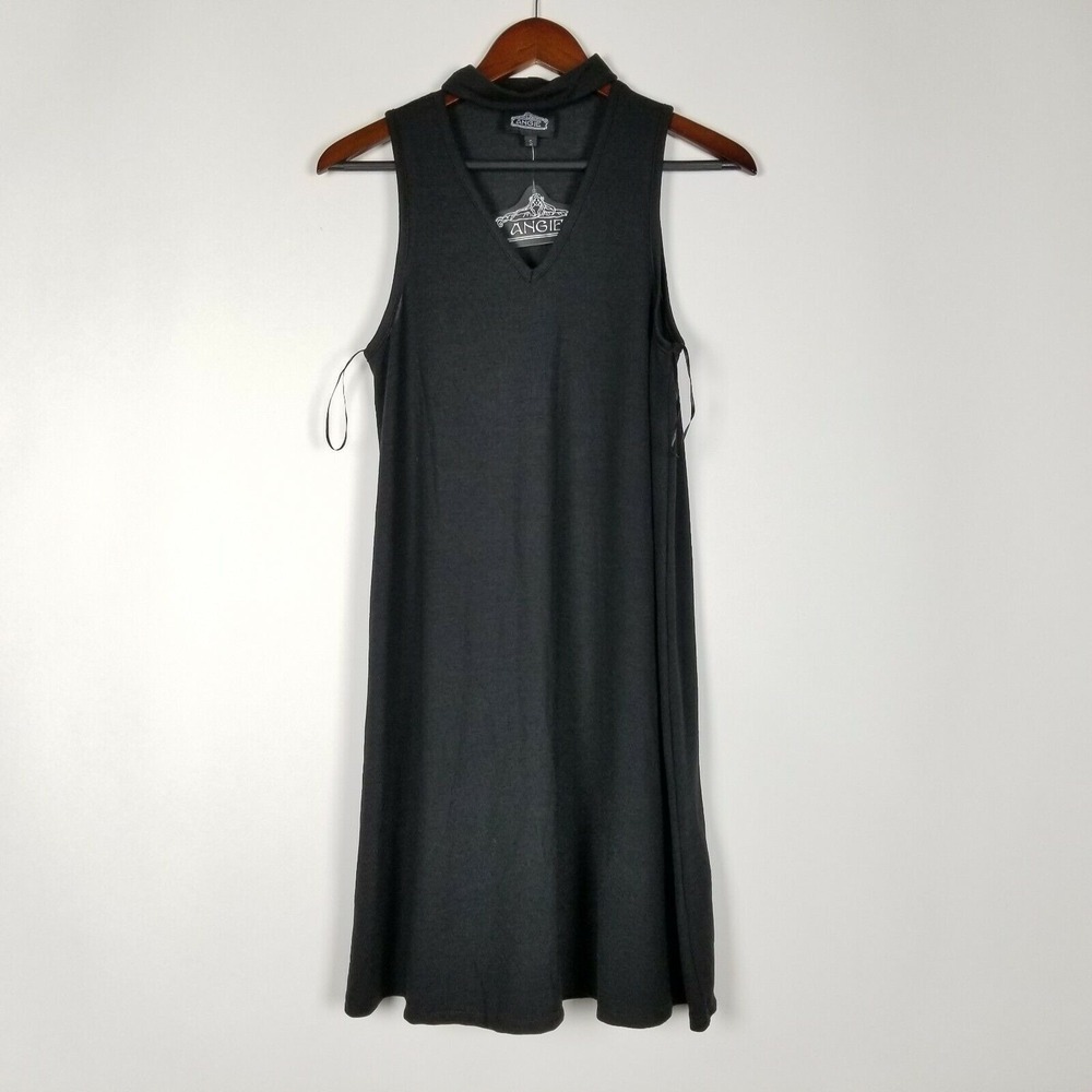 Angie Women's Dress Size L Black Stretchy Cut Out Keyhole Front Short Sleeve New